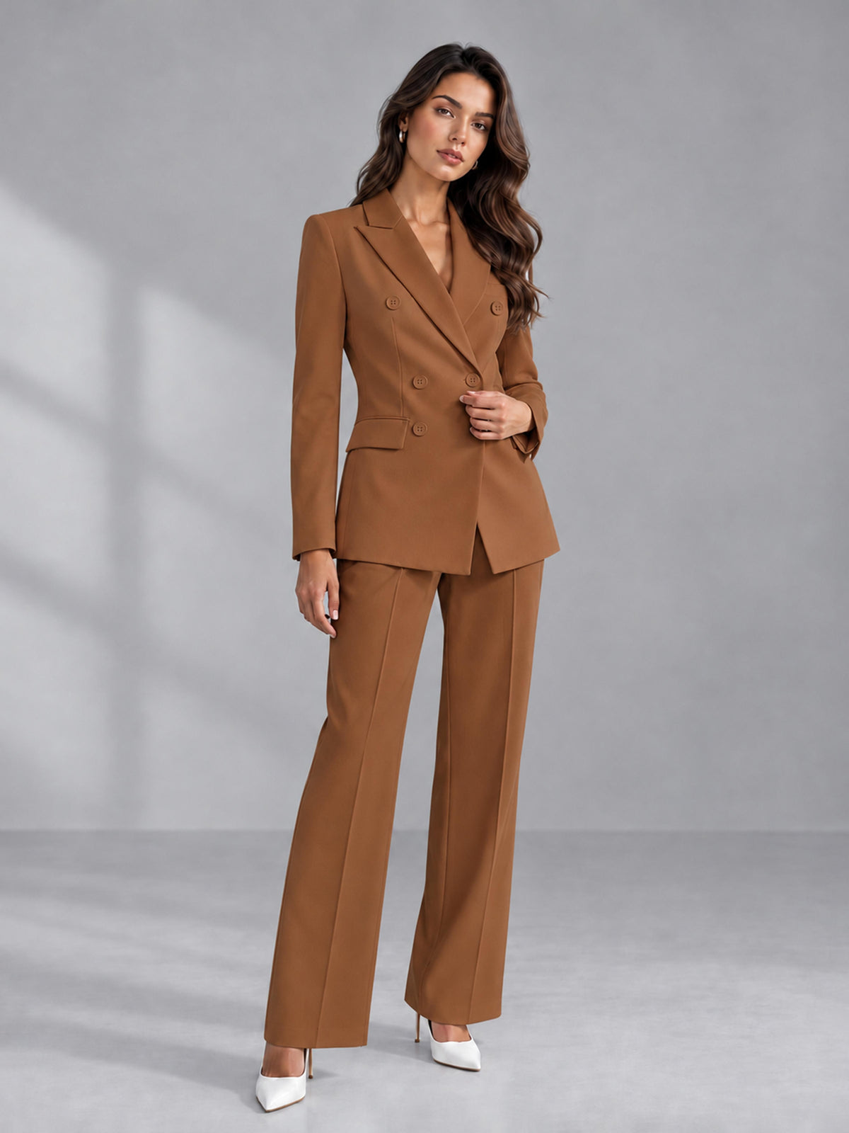 Burnt Orange 2 Pieces Tailored Fit Double Breasted Women's Suits