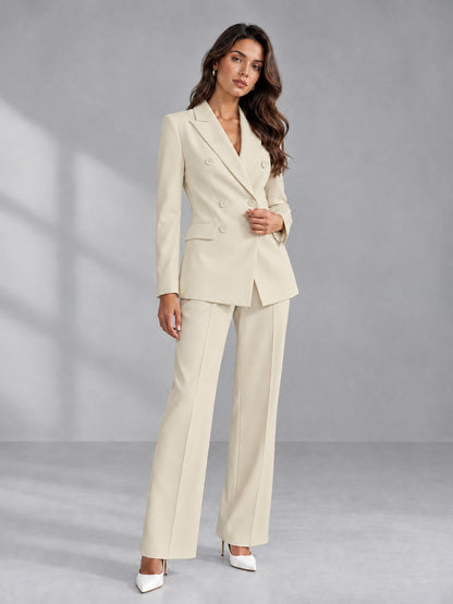 Cream 2 Pieces Tailored Fit Double Breasted Women's Suits