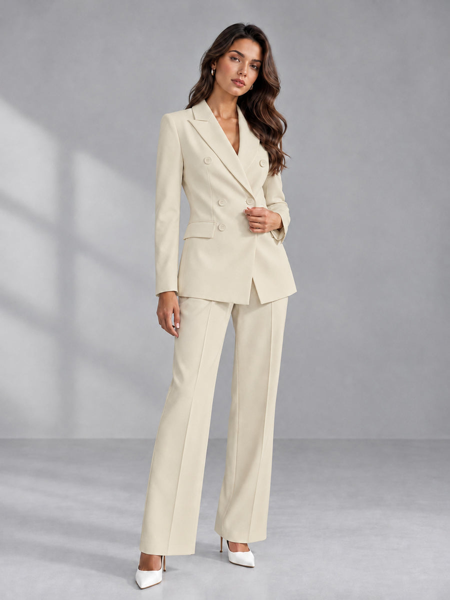 Cream 2 Pieces Tailored Fit Double Breasted Women's Suits