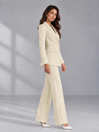 Cream 2 Pieces Tailored Fit Double Breasted Women's Suits
