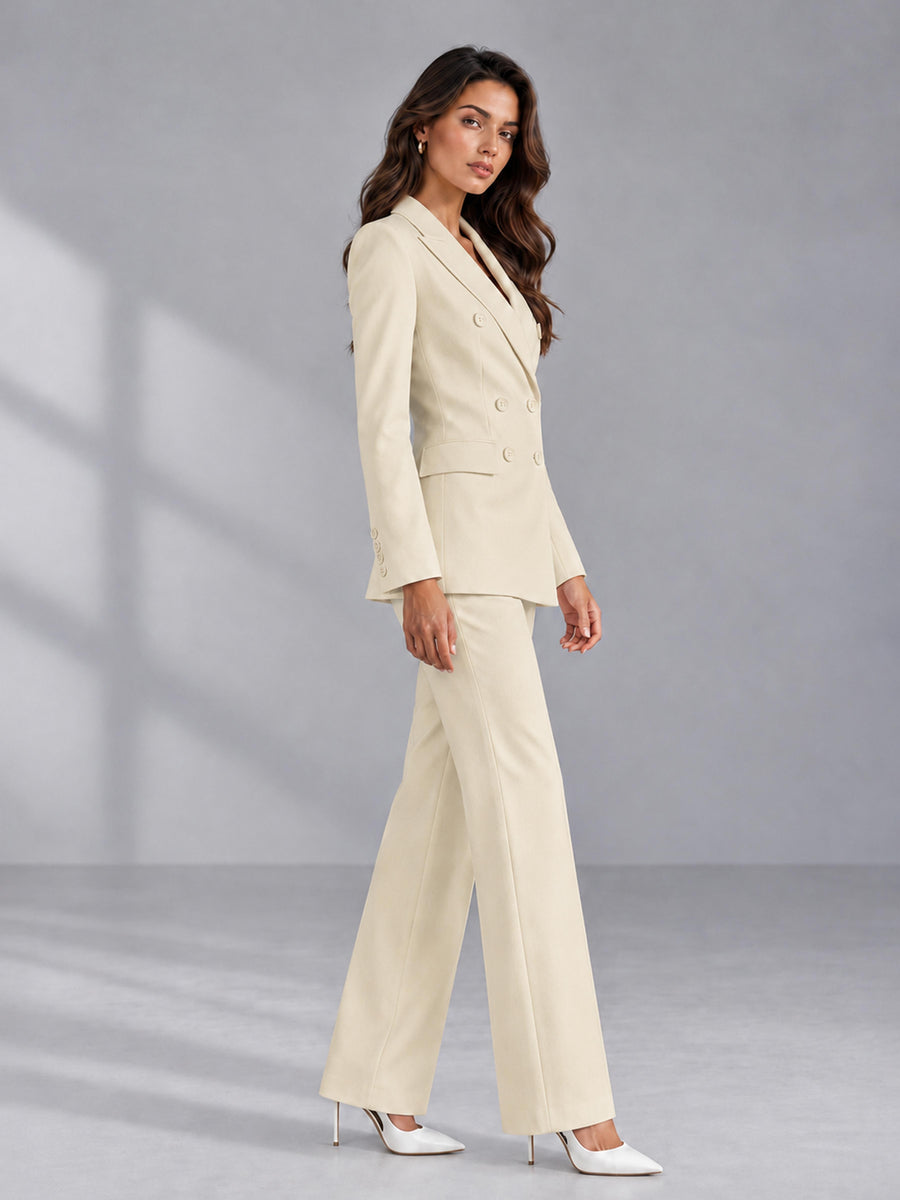 Cream 2 Pieces Tailored Fit Double Breasted Women's Suits
