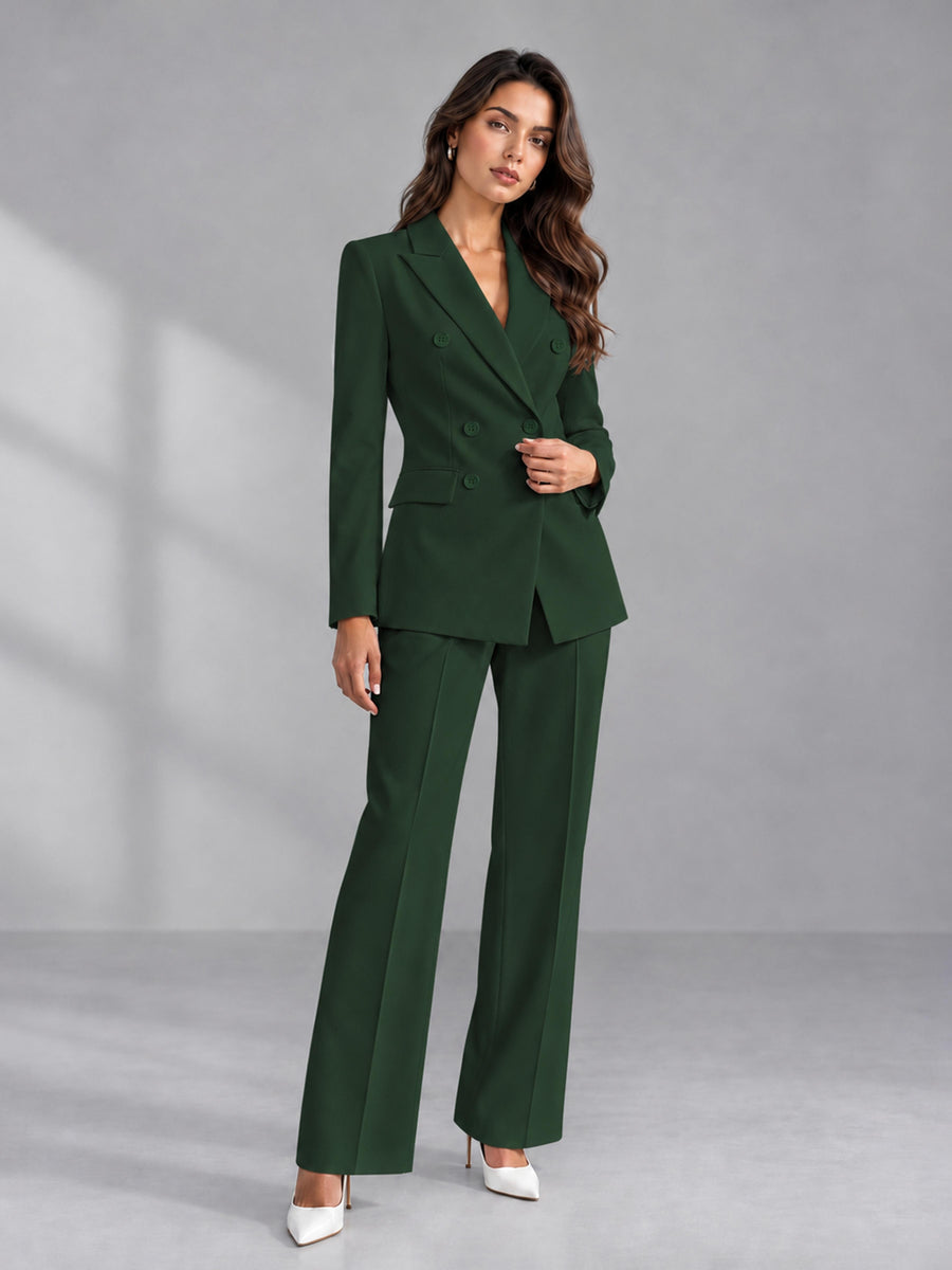 Dark Green 2 Pieces Tailored Fit Double Breasted Women's Suits