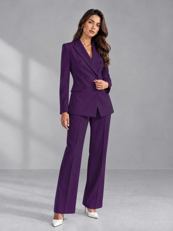 Dark Purple 2 Pieces Tailored Fit Double Breasted Women's Suits
