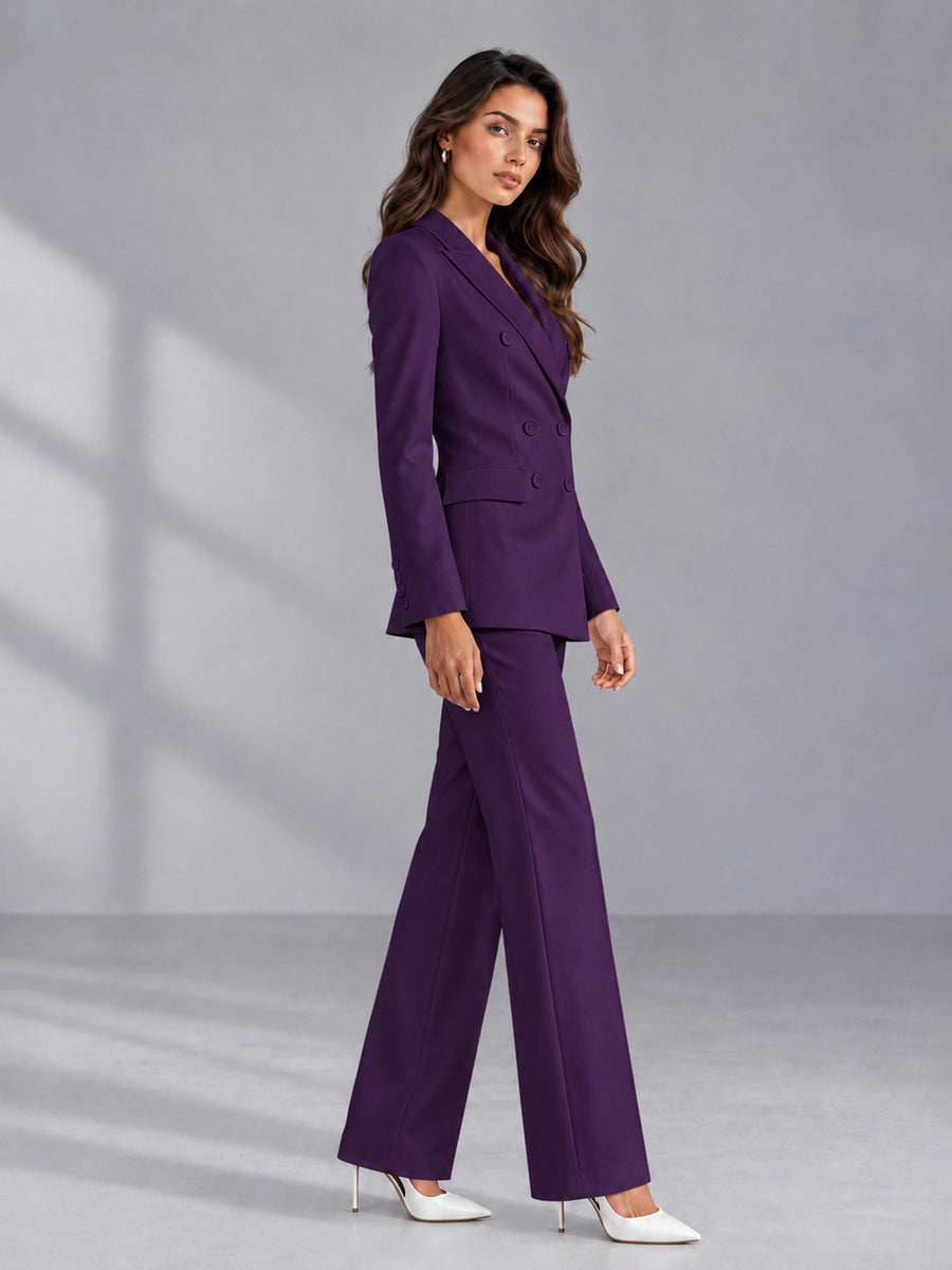 Dark Purple 2 Pieces Tailored Fit Double Breasted Women's Suits