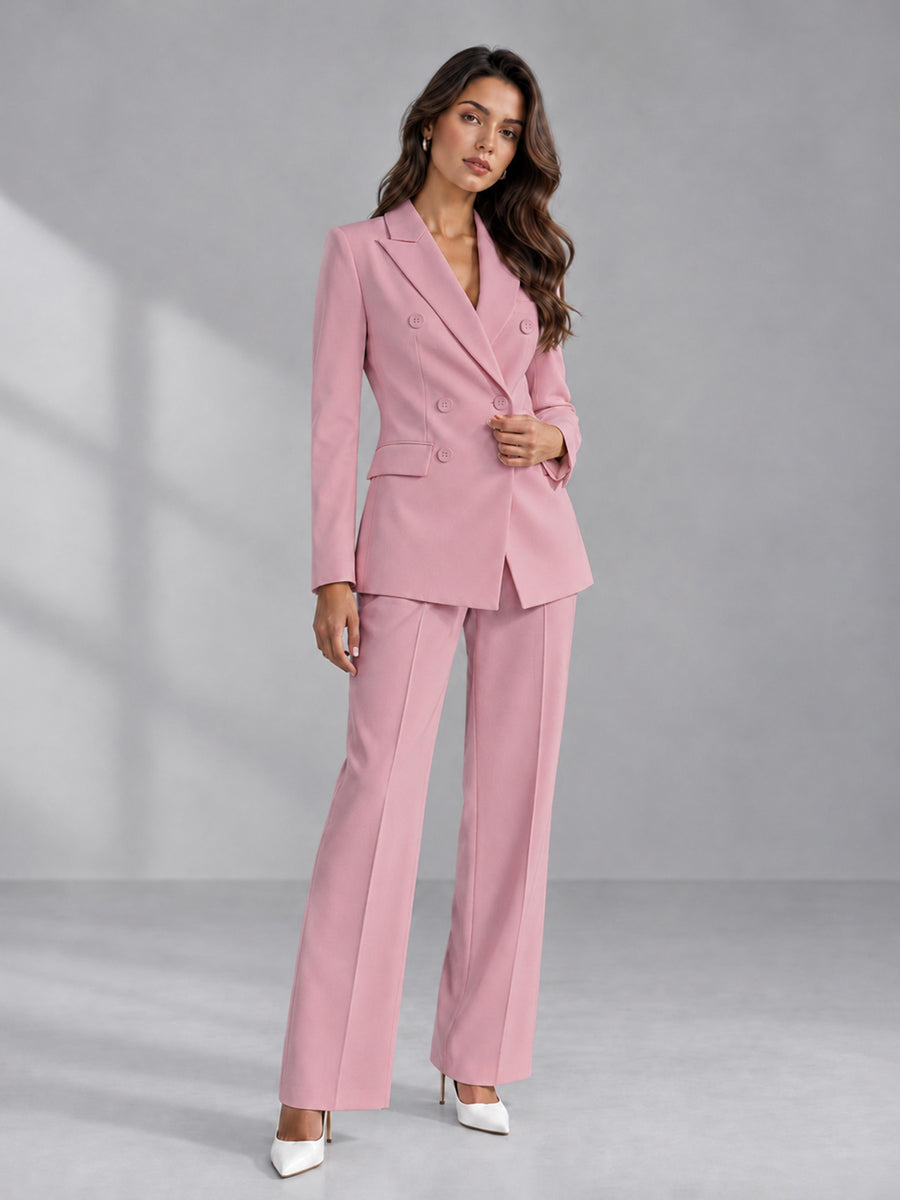 Dusty Rose 2 Pieces Tailored Fit Double Breasted Women's Suits