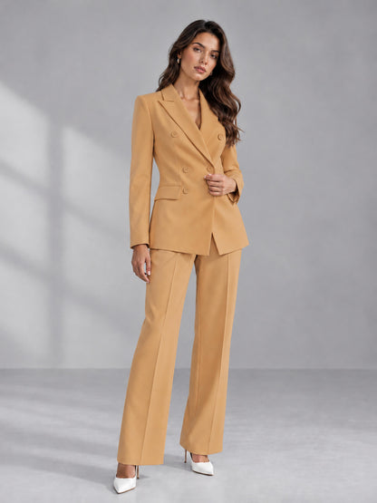 Gold 2 Pieces Tailored Fit Double Breasted Women's Suits