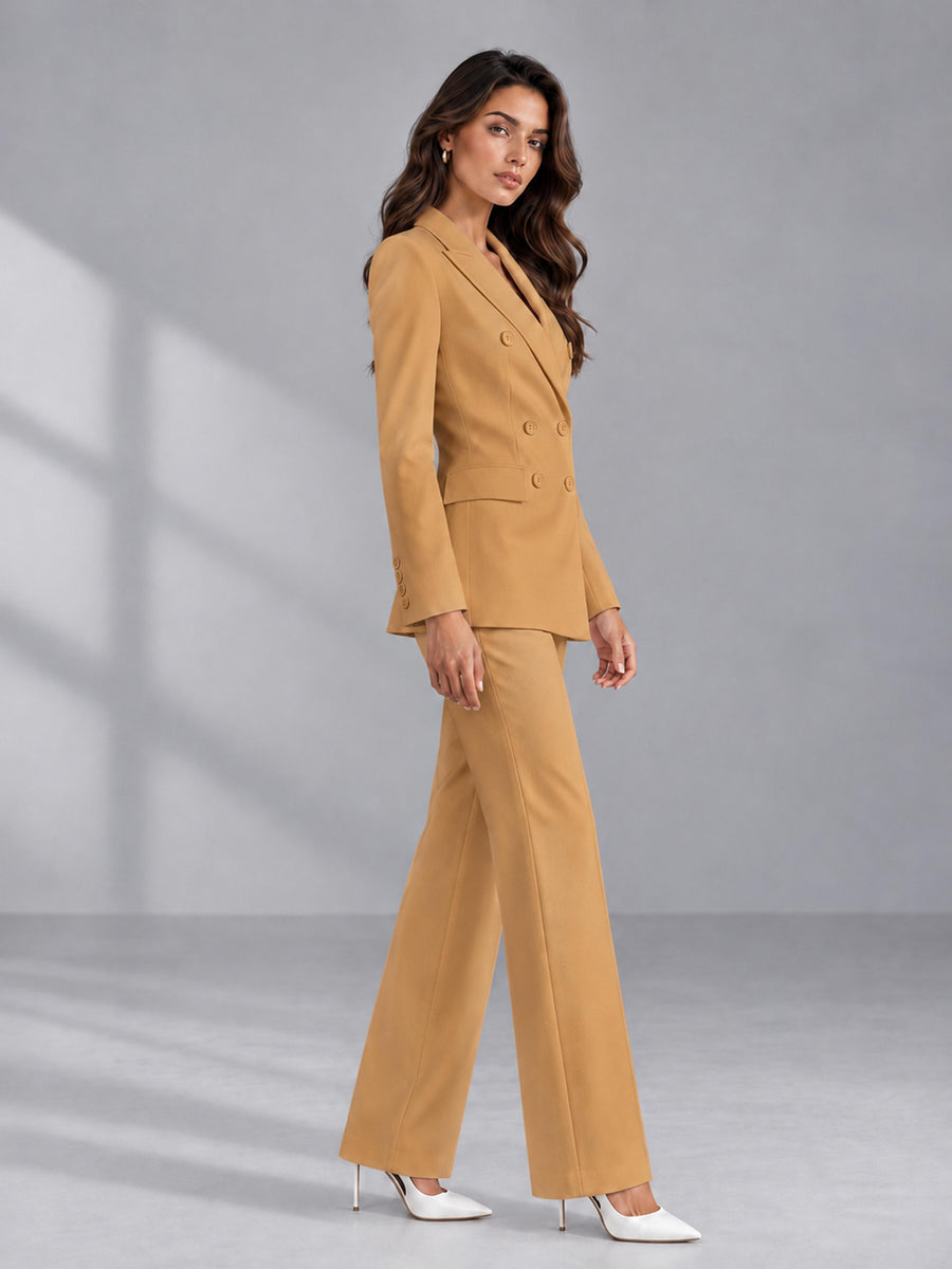 Gold 2 Pieces Tailored Fit Double Breasted Women's Suits