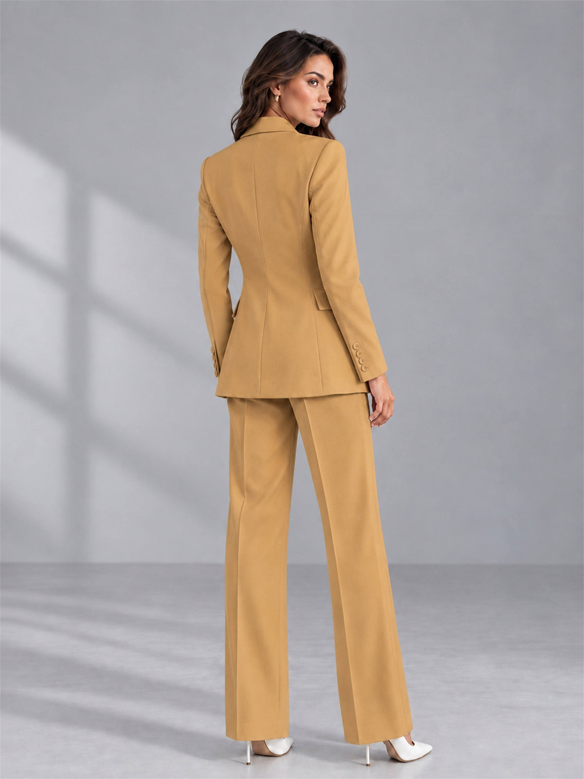 Gold 2 Pieces Tailored Fit Double Breasted Women's Suits