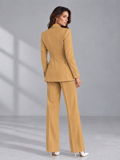 Gold 2 Pieces Tailored Fit Double Breasted Women's Suits