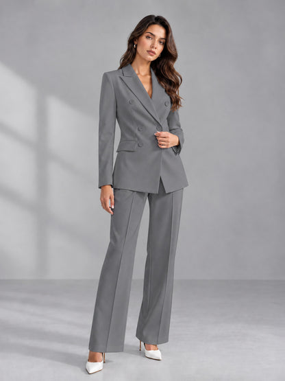 Gray 2 Pieces Tailored Fit Double Breasted Women's Suits