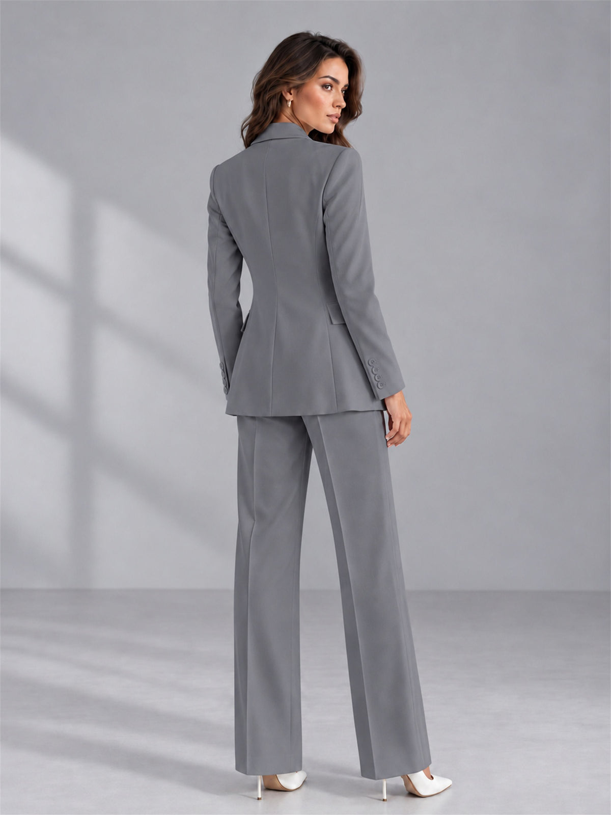 Gray 2 Pieces Tailored Fit Double Breasted Women's Suits