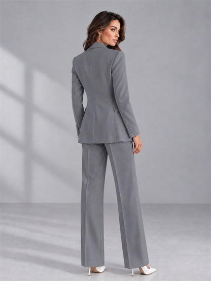 Gray 2 Pieces Tailored Fit Double Breasted Women's Suits
