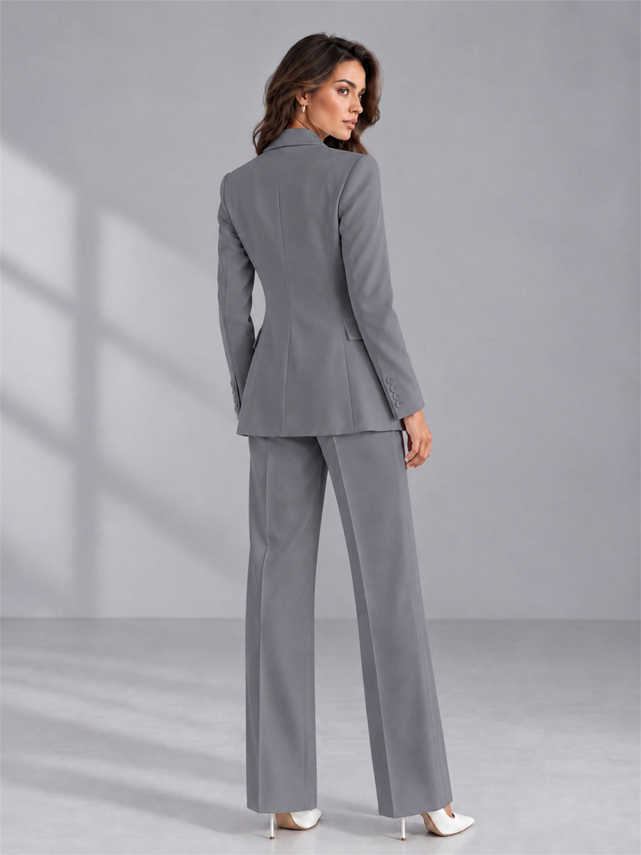 Gray 2 Pieces Tailored Fit Double Breasted Women's Suits