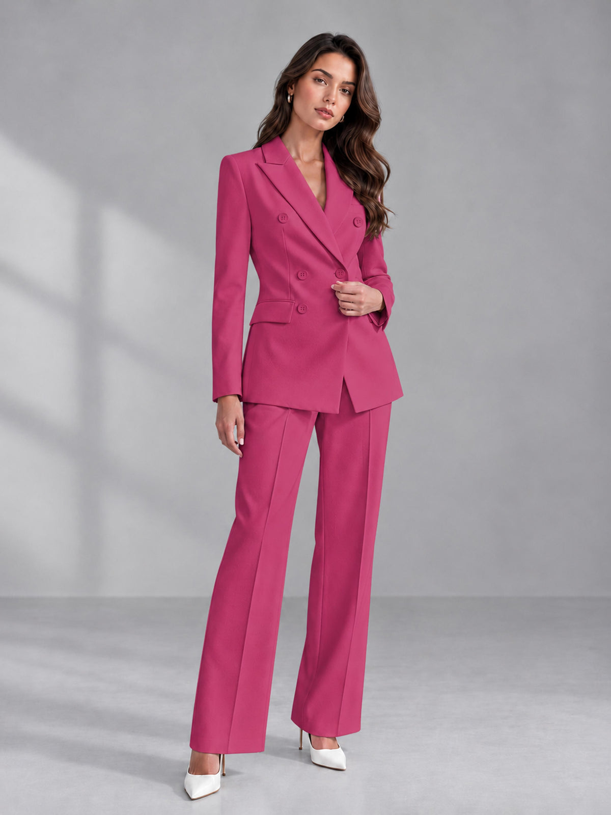 Hot Pink 2 Pieces Tailored Fit Double Breasted Women's Suits