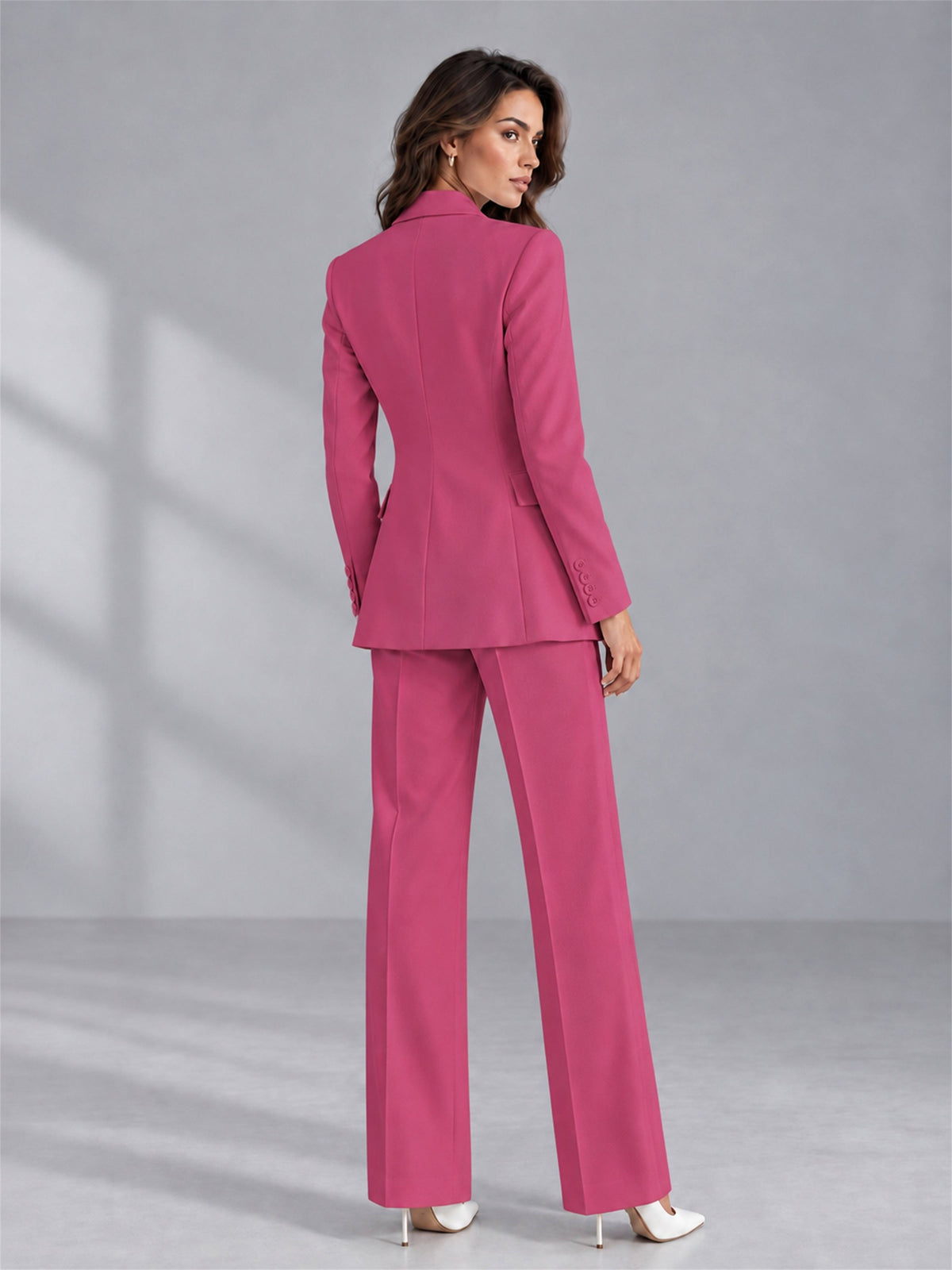 Hot Pink 2 Pieces Tailored Fit Double Breasted Women's Suits