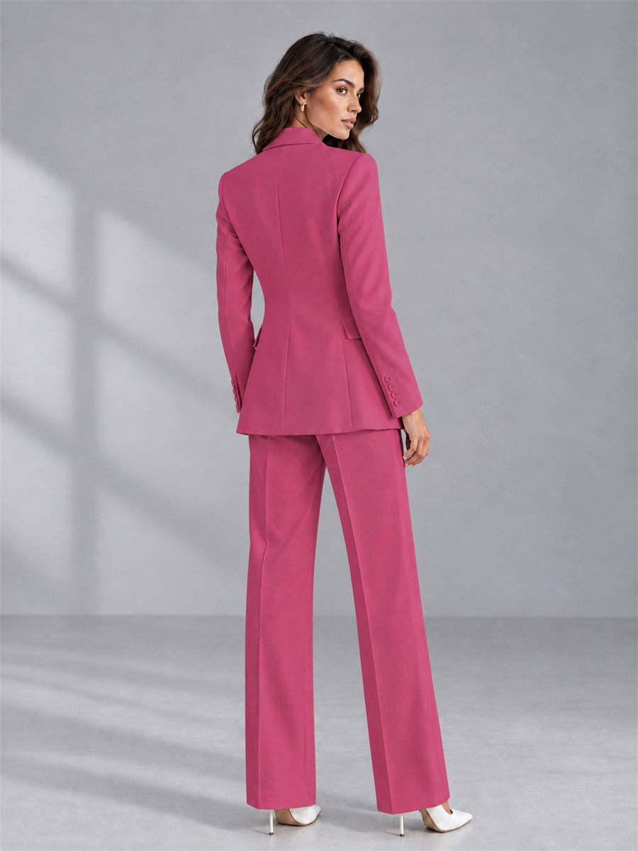 Hot Pink 2 Pieces Tailored Fit Double Breasted Women's Suits