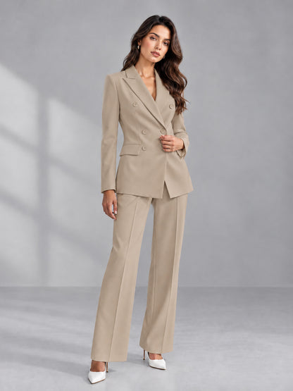 Khaki 2 Pieces Tailored Fit Double Breasted Women's Suits