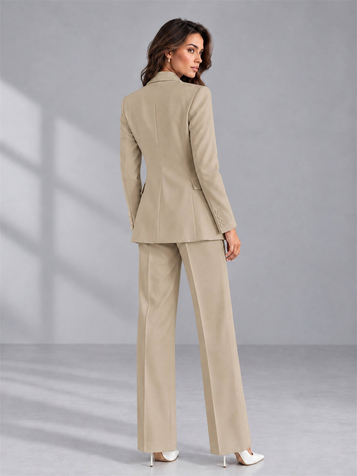 Khaki 2 Pieces Tailored Fit Double Breasted Women's Suits