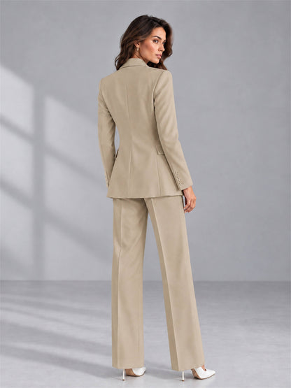 Khaki 2 Pieces Tailored Fit Double Breasted Women's Suits