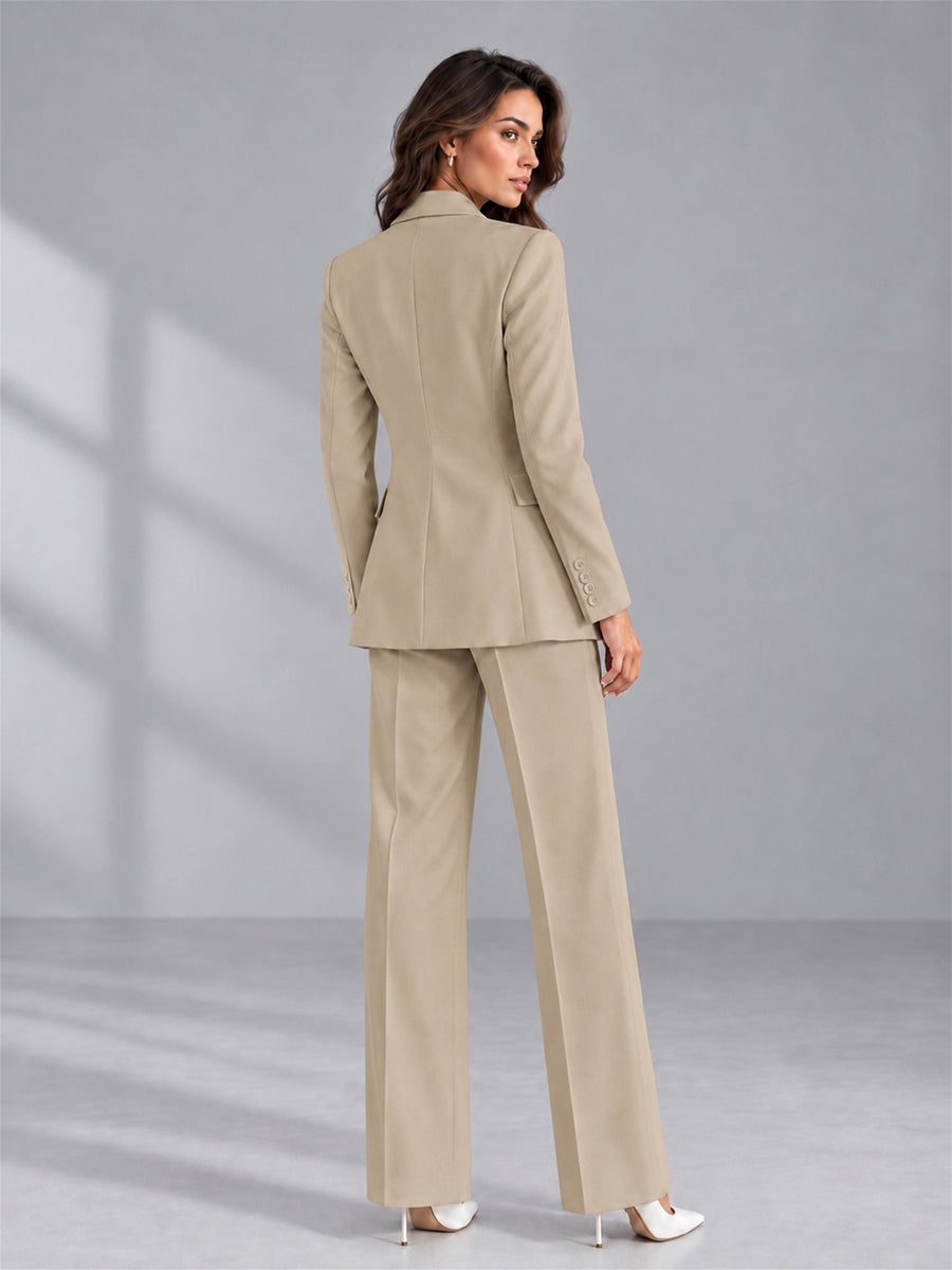 Khaki 2 Pieces Tailored Fit Double Breasted Women's Suits