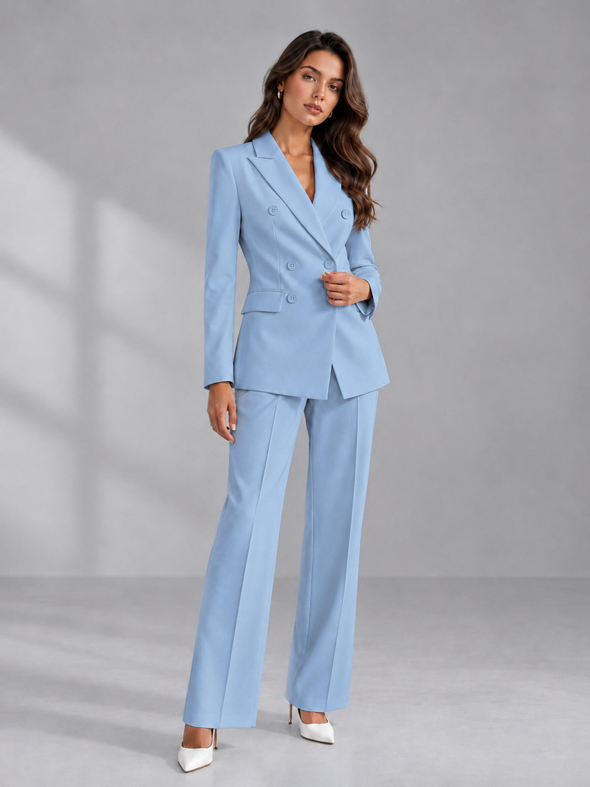 Light Blue 2 Pieces Tailored Fit Double Breasted Women's Suits