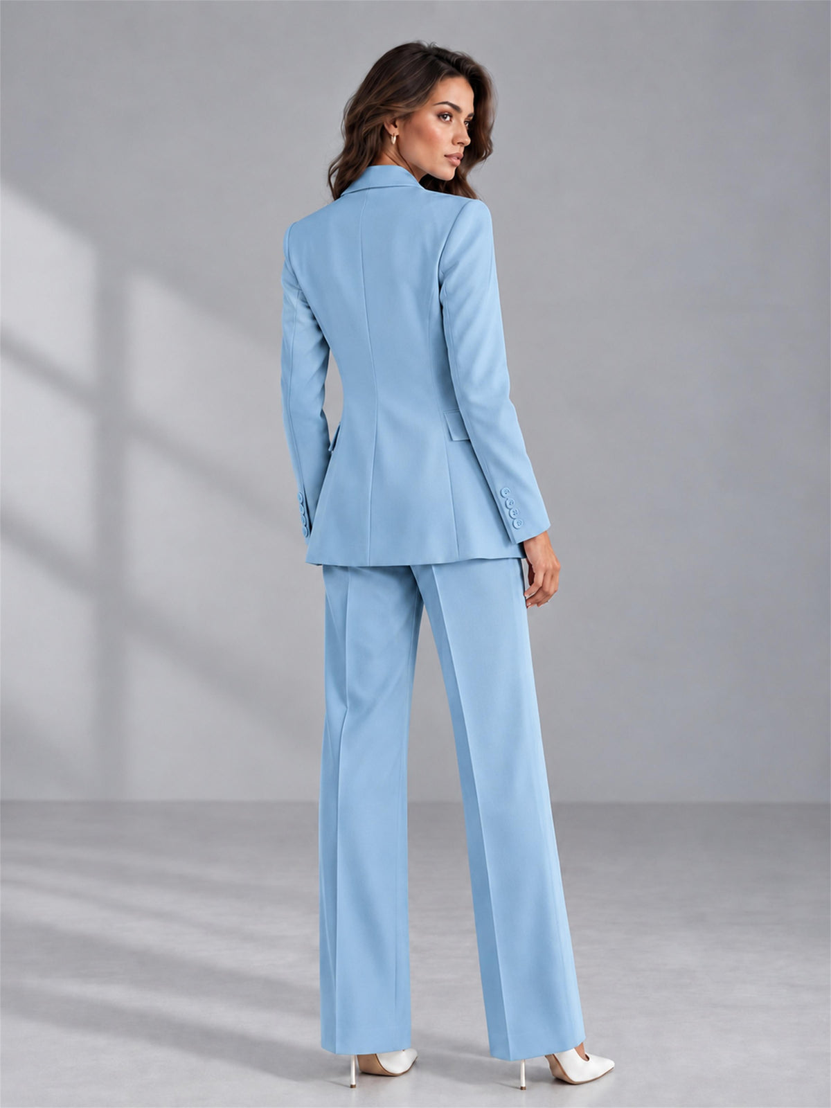 Light Blue 2 Pieces Tailored Fit Double Breasted Women's Suits