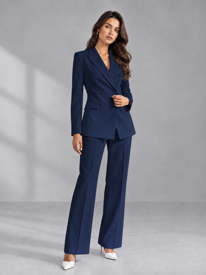 Navy Blue 2 Pieces Tailored Fit Double Breasted Women's Suits