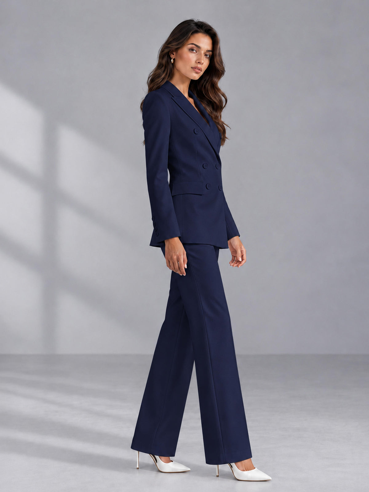 Navy Blue 2 Pieces Tailored Fit Double Breasted Women's Suits