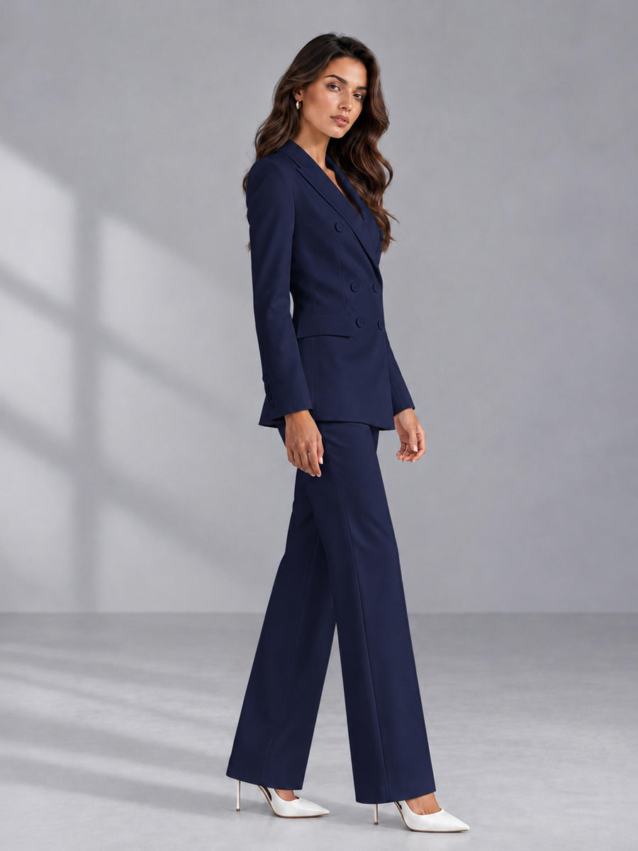 Navy Blue 2 Pieces Tailored Fit Double Breasted Women's Suits