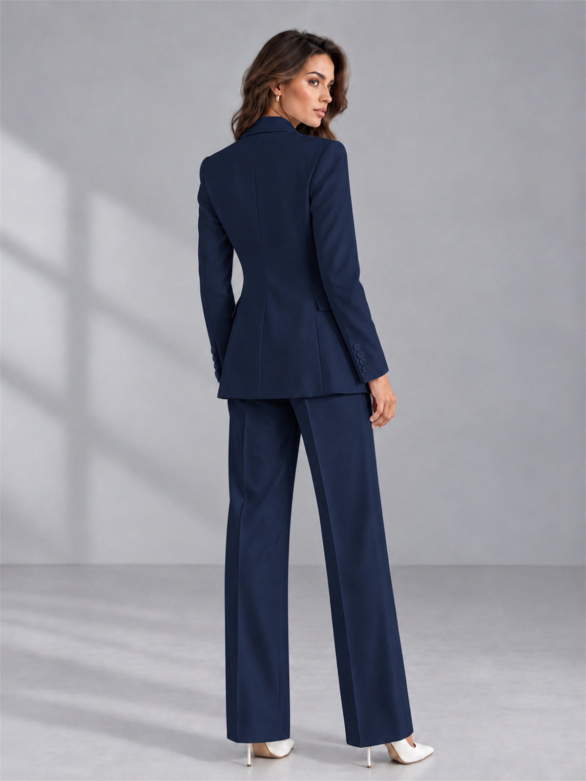 Navy Blue 2 Pieces Tailored Fit Double Breasted Women's Suits