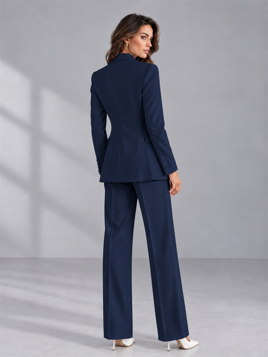 Navy Blue 2 Pieces Tailored Fit Double Breasted Women's Suits