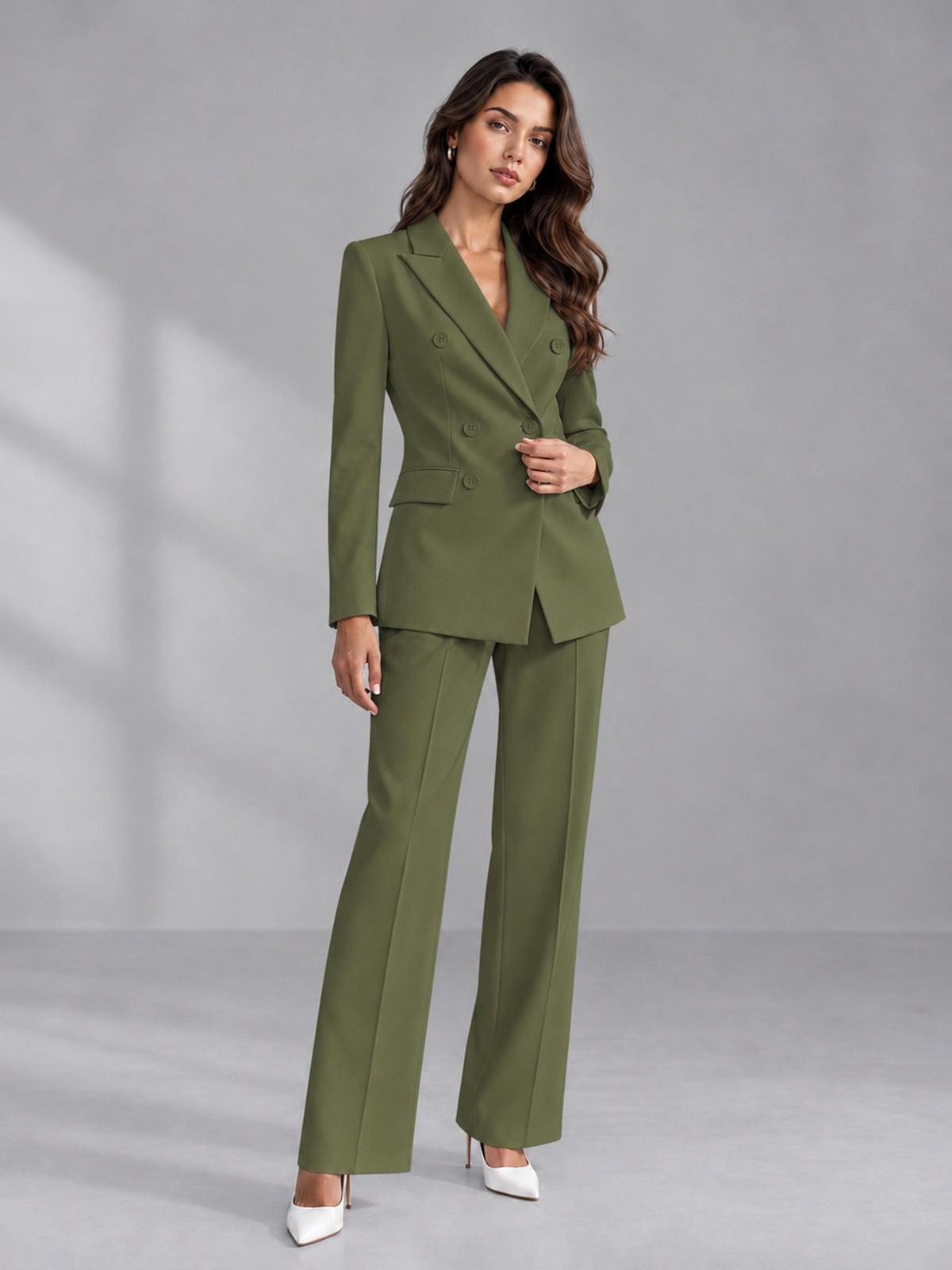 Olive Green 2 Pieces Tailored Fit Double Breasted Women's Suits