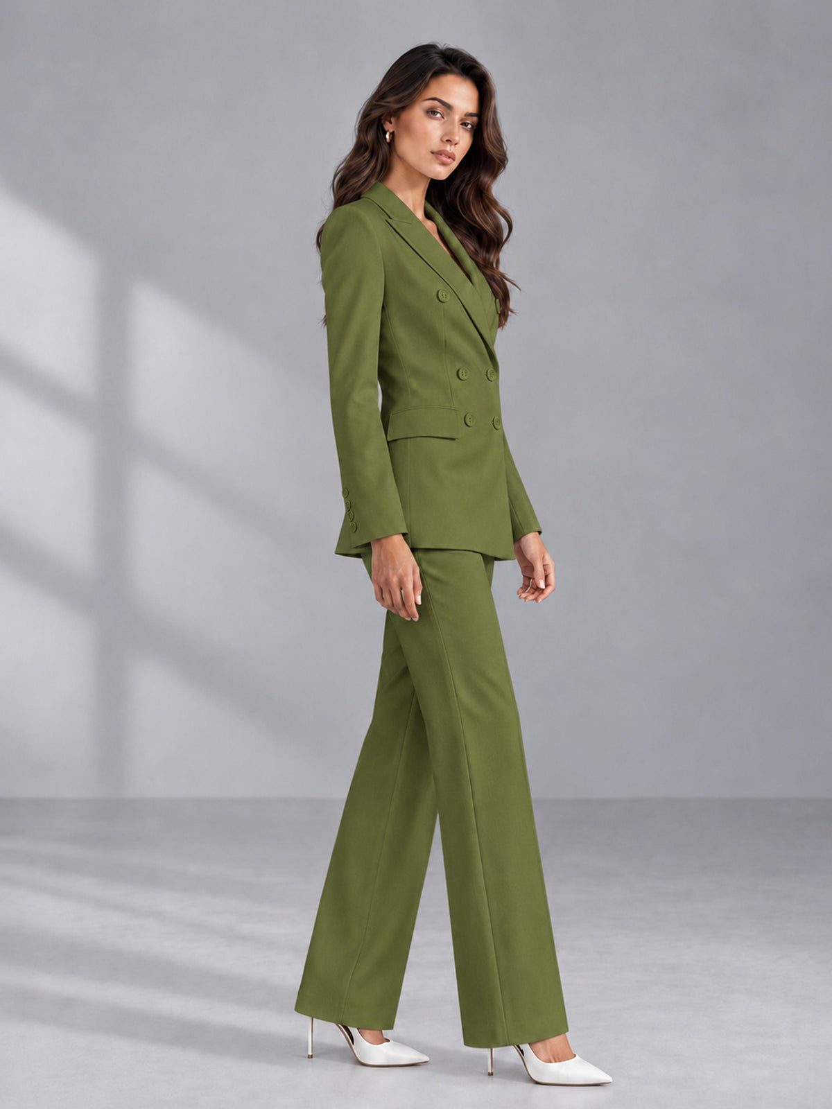 Olive Green 2 Pieces Tailored Fit Double Breasted Women's Suits