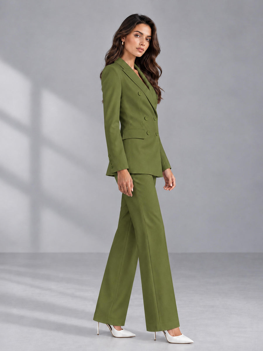 Olive Green 2 Pieces Tailored Fit Double Breasted Women's Suits