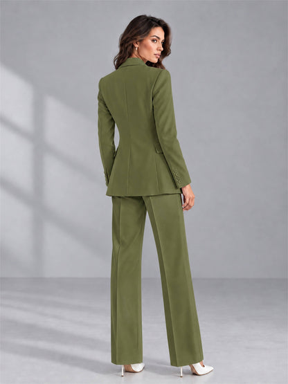 Olive Green 2 Pieces Tailored Fit Double Breasted Women's Suits
