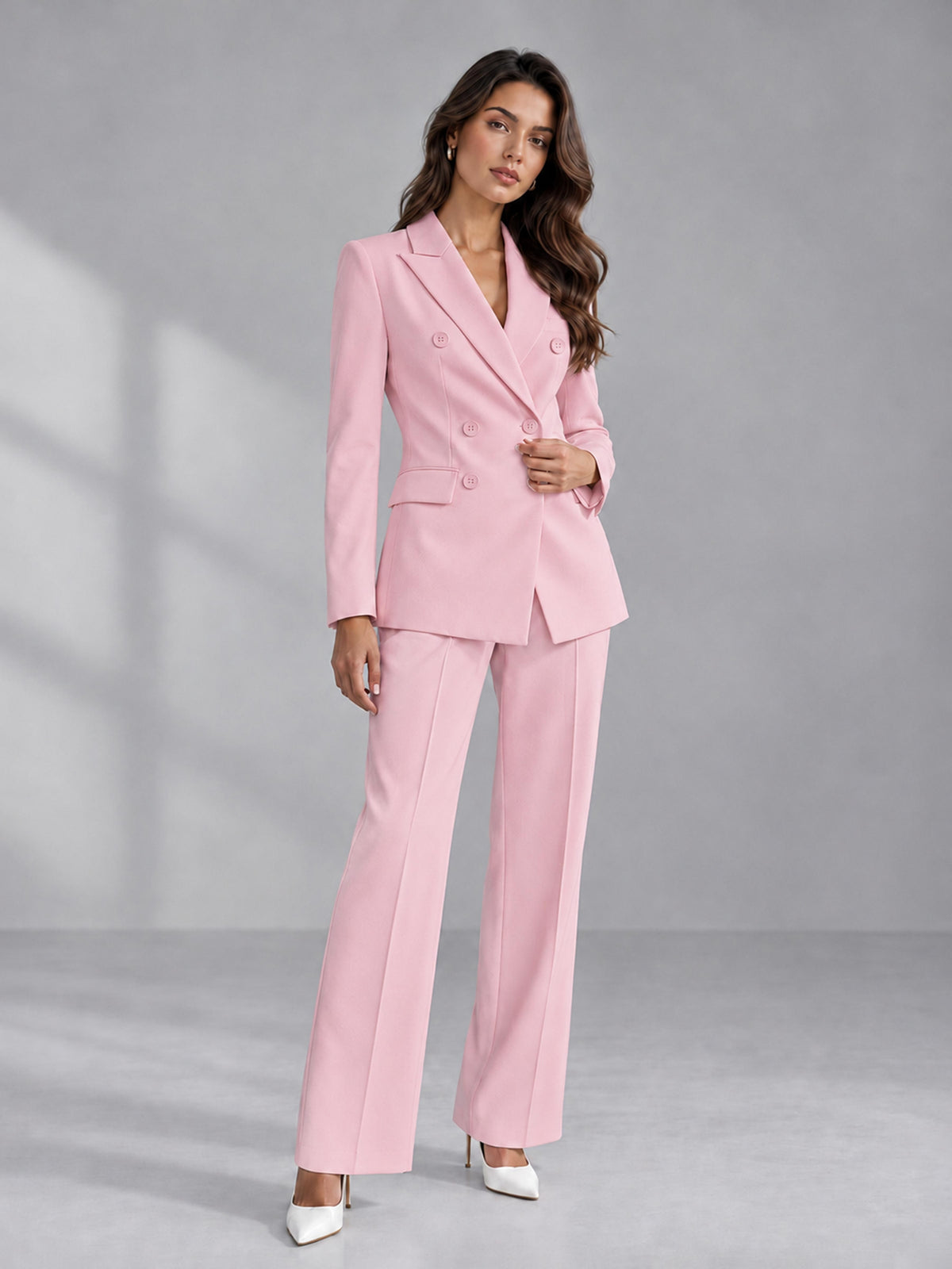 Pink 2 Pieces Tailored Fit Double Breasted Women's Suits