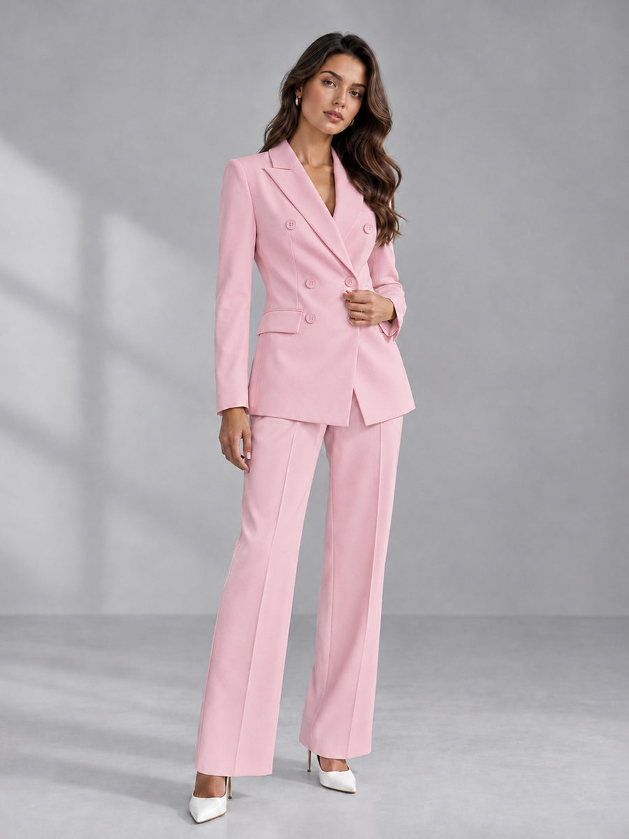 Pink 2 Pieces Tailored Fit Double Breasted Women's Suits
