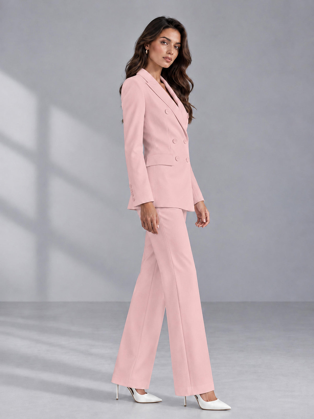 Pink 2 Pieces Tailored Fit Double Breasted Women's Suits
