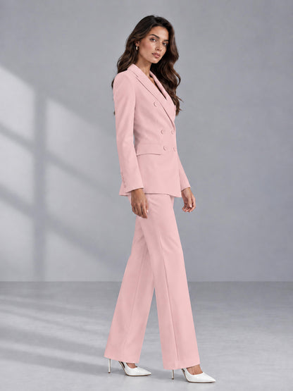Pink 2 Pieces Tailored Fit Double Breasted Women's Suits