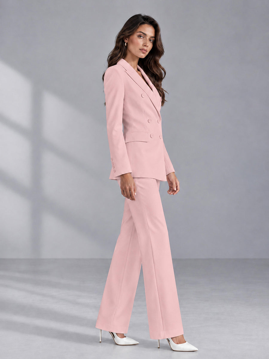 Pink 2 Pieces Tailored Fit Double Breasted Women's Suits