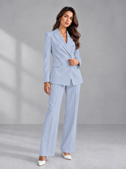 Powder Blue 2 Pieces Tailored Fit Double Breasted Women's Suits