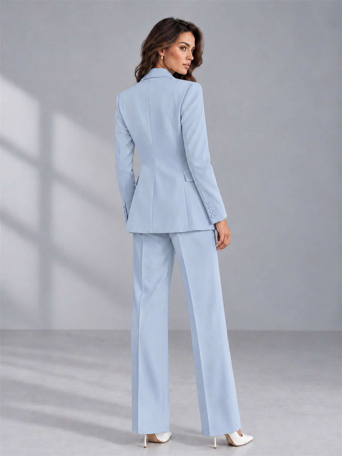 Powder Blue 2 Pieces Tailored Fit Double Breasted Women's Suits