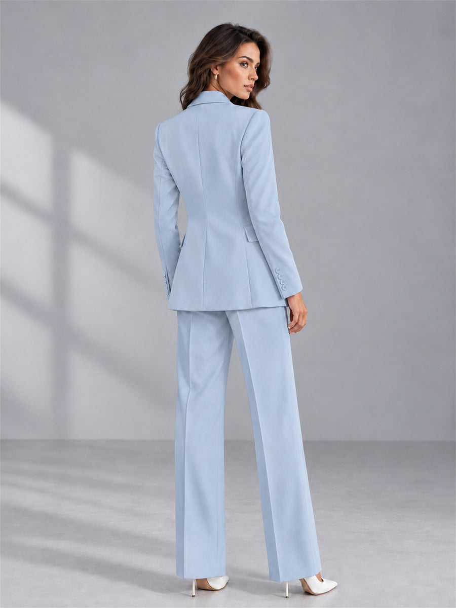 Powder Blue 2 Pieces Tailored Fit Double Breasted Women's Suits