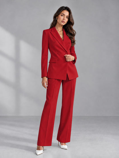 Red 2 Pieces Tailored Fit Double Breasted Women's Suits