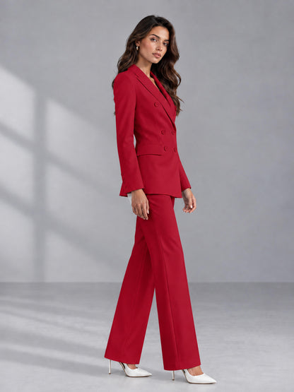 Red 2 Pieces Tailored Fit Double Breasted Women's Suits