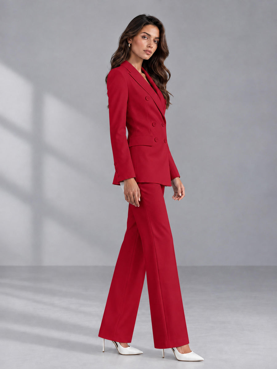 Red 2 Pieces Tailored Fit Double Breasted Women's Suits