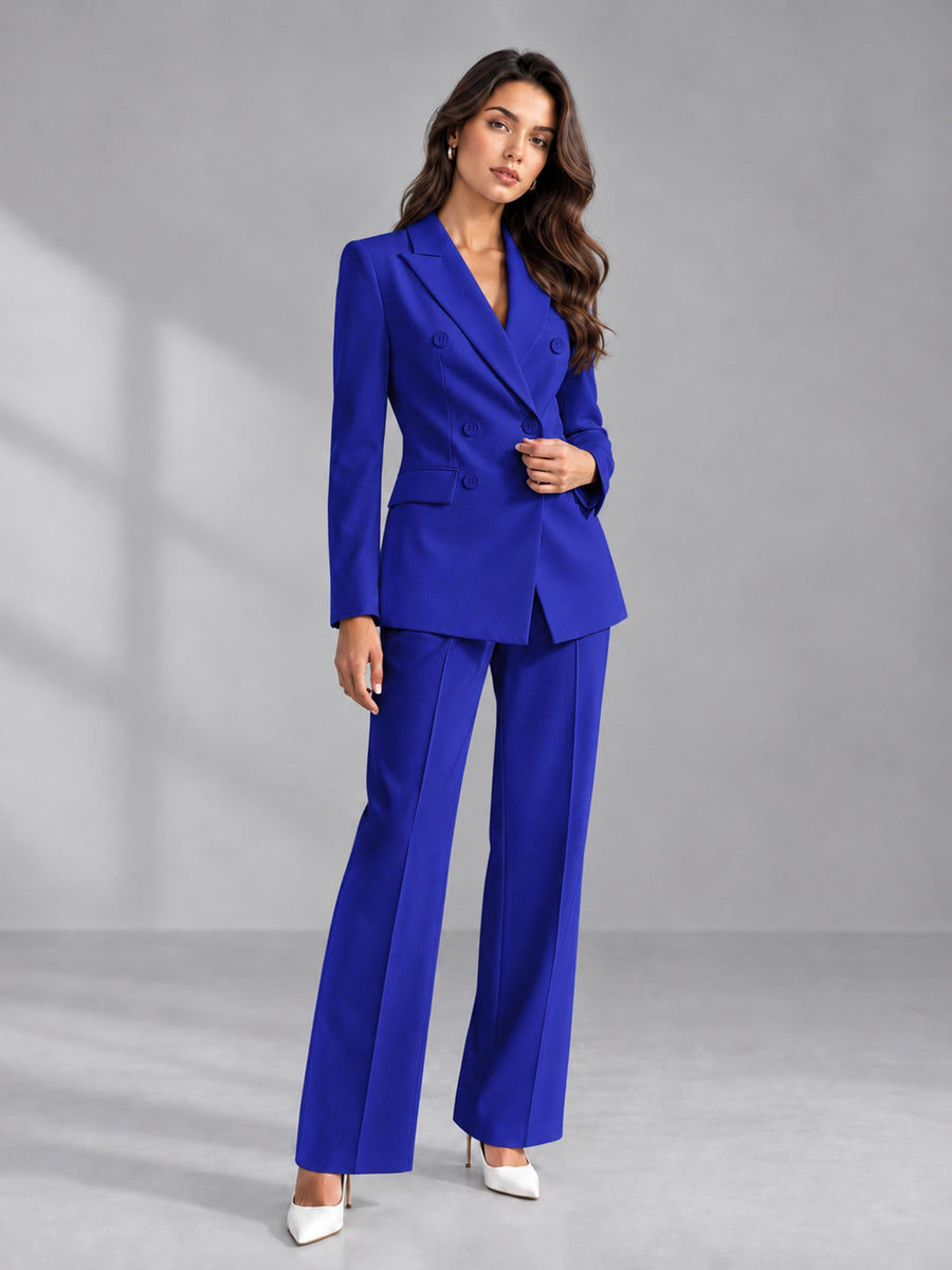 Royal Blue 2 Pieces Tailored Fit Double Breasted Women's Suits