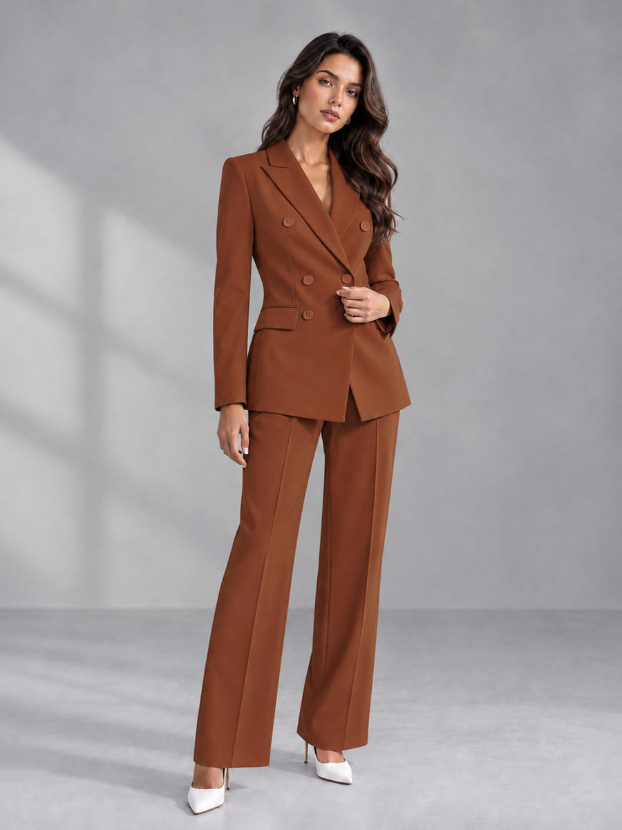 Rust 2 Pieces Tailored Fit Double Breasted Women's Suits