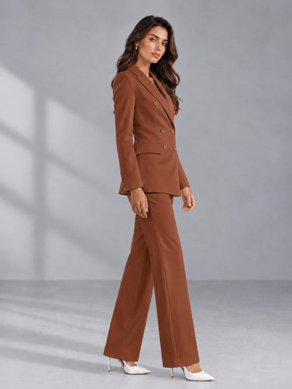 Rust 2 Pieces Tailored Fit Double Breasted Women's Suits
