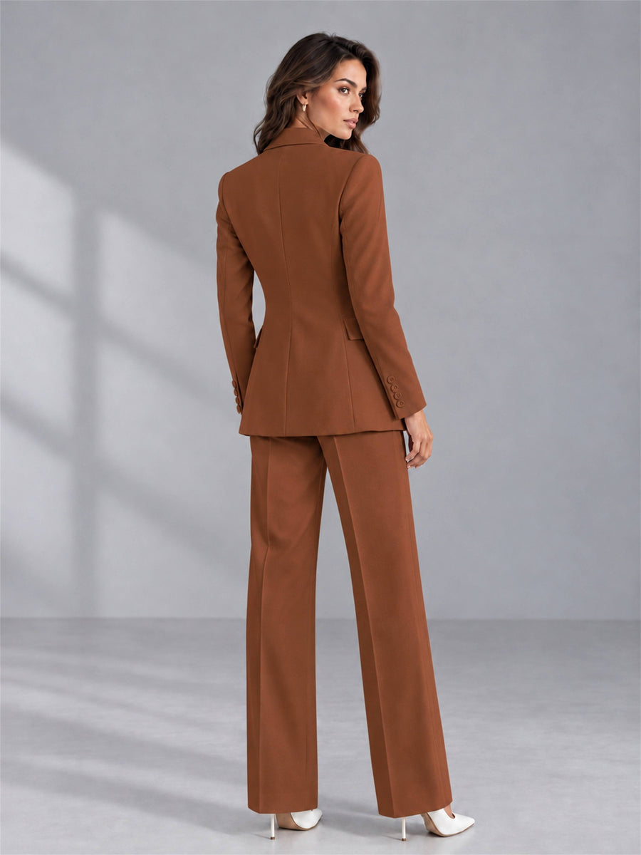 Rust 2 Pieces Tailored Fit Double Breasted Women's Suits